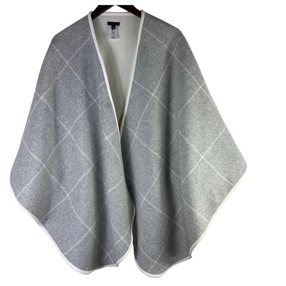 Talbots Open Poncho Sweater Kimono Cape Sz M/L Medium Large Gray WOOL Pinetree - Picture 2 of 5